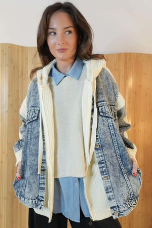 Tribeca Knit Bomber Jacket Denim Ecru /18=